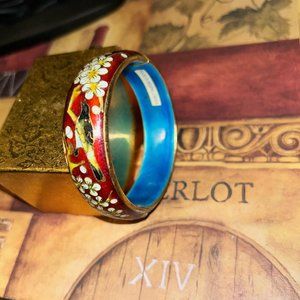 Chinese Cloisonné Enamel Bangle Bracelet with Birds & Flowers Decoration
